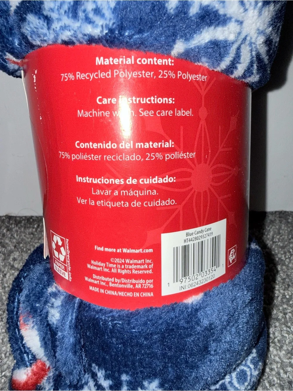 Holiday Time Plush Throw Blanket 50x60 Blue Candy Cane Snowflake Christmas NWT